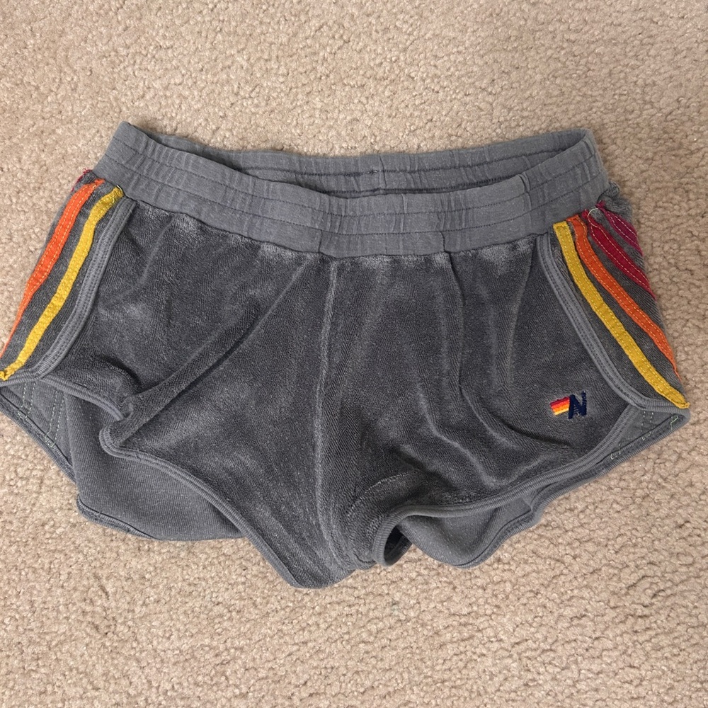 Aviator Nation Gray Shorts with Rainbow Stripes